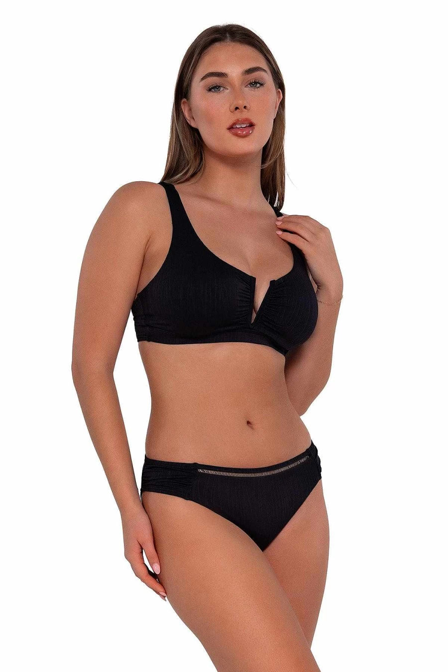 Alpine Butterfly Swim Women's Black Seagrass Texture Audra High-Waisted Bikini Bottom