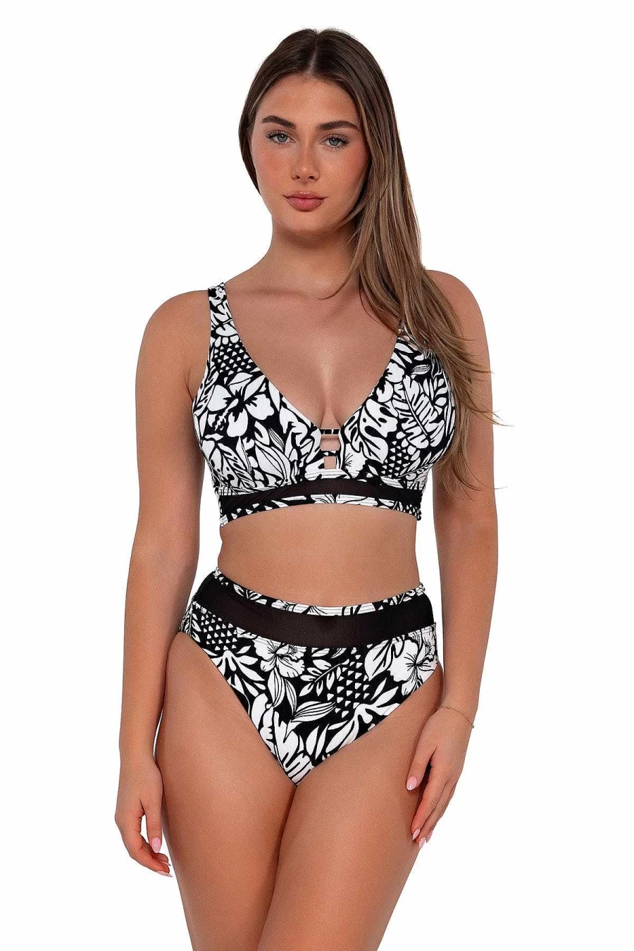 Alpine Butterfly Swim Women's Danica Top - Caribbean Seagrass Texture Sunset Design