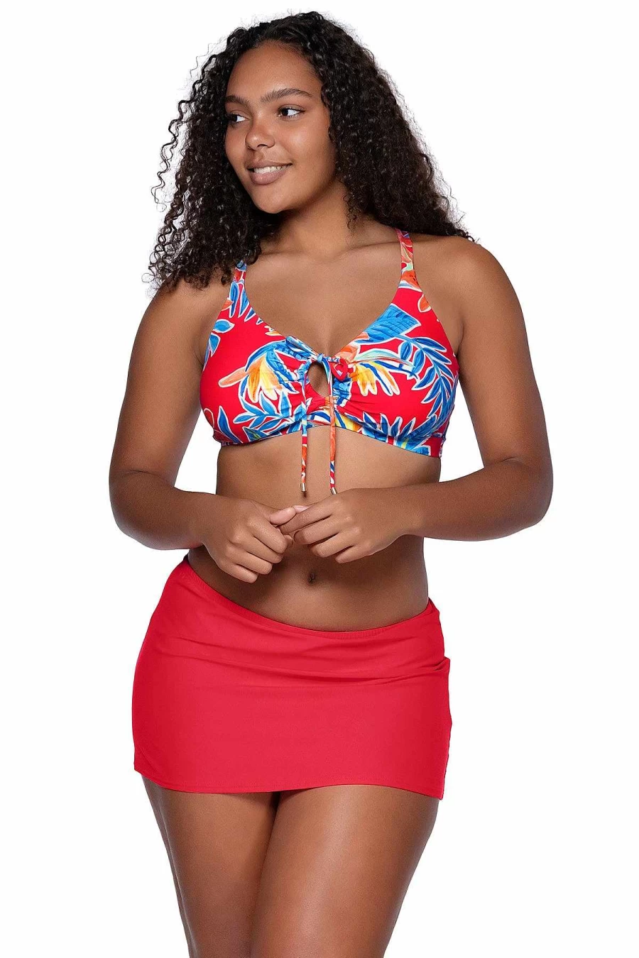 Alpine Butterfly Swim Women's Tiger Lily Keyhole Top - Floral Sunset Print Kauai Beach Shirt