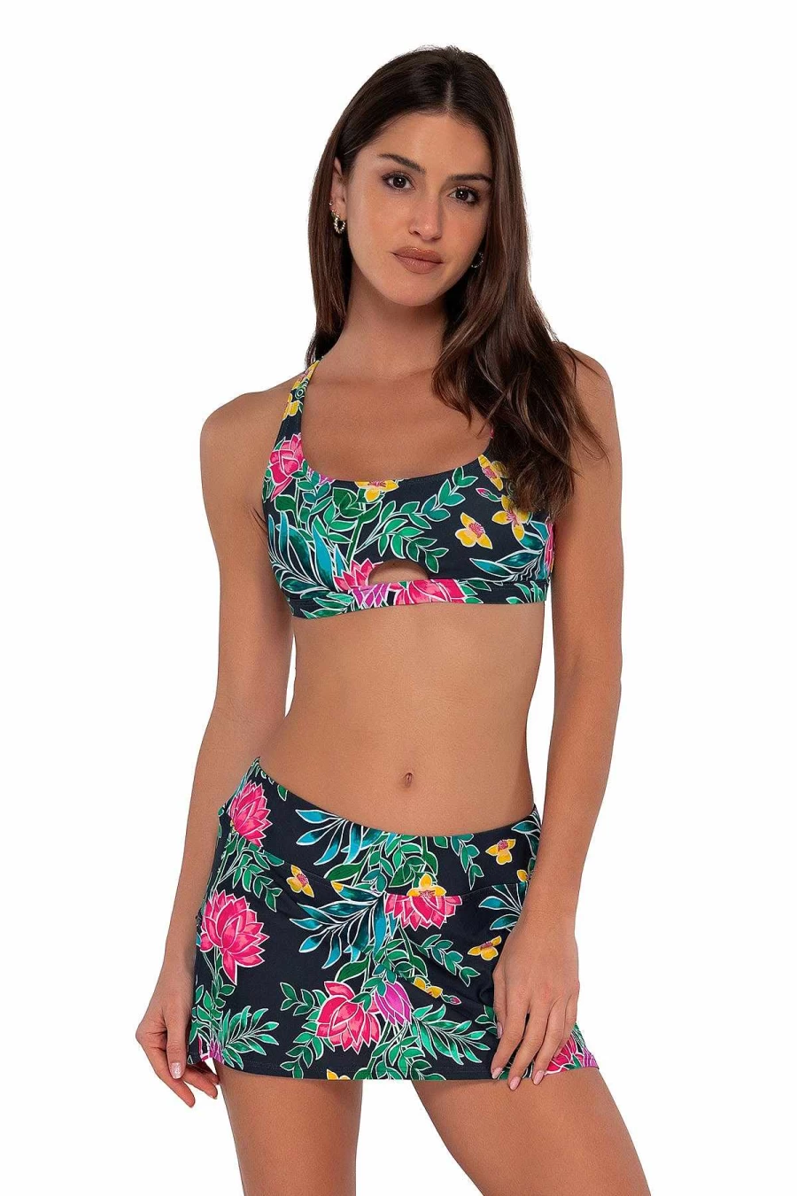 Alpine Butterfly Swim Women's Sporty Swim Skirt - Twilight Blooms Print for Sunset Beachwear