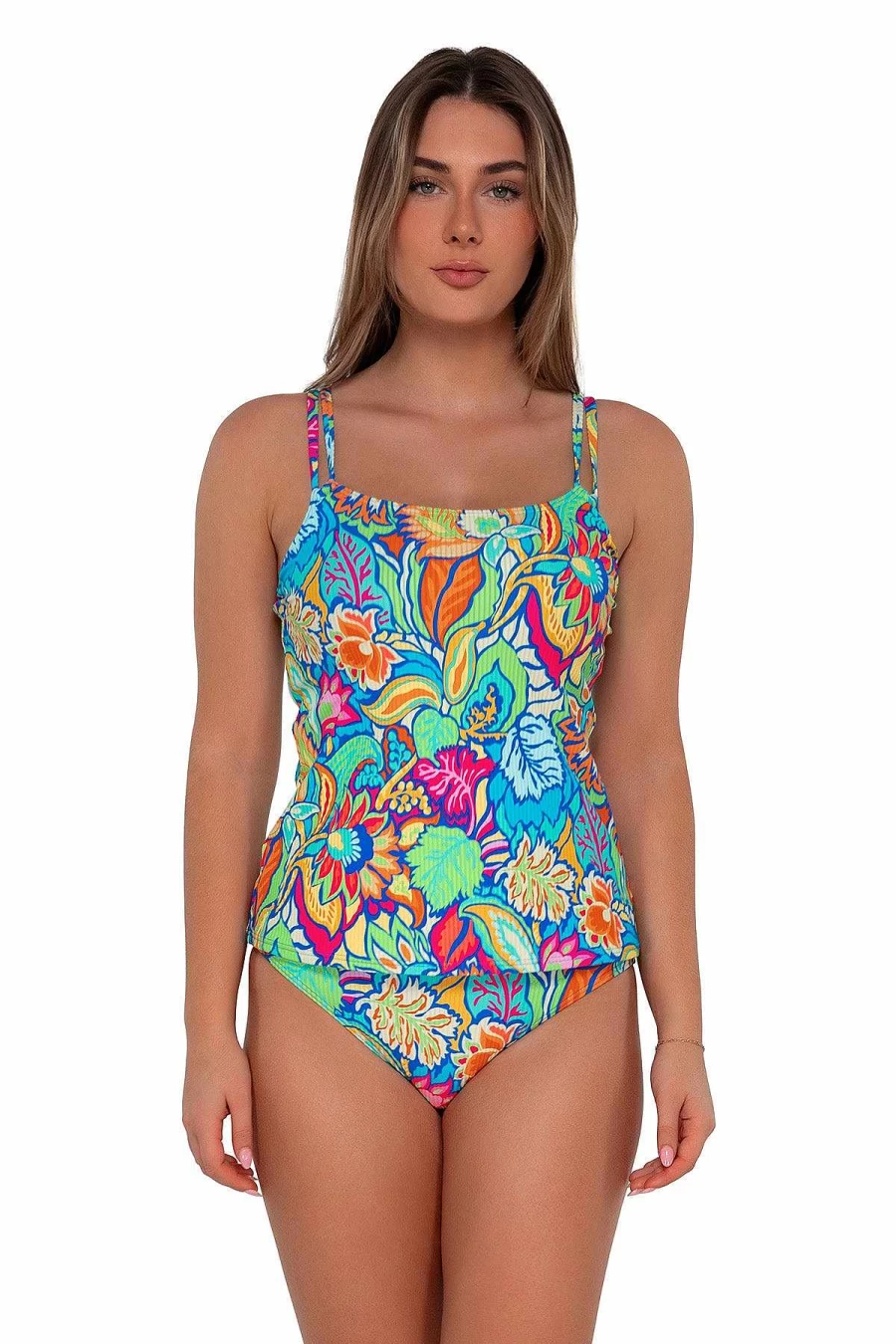Alpine Butterfly Swim Women's Taylor Tankini Top - Fiji Sandbar Sunset Print Swimwear