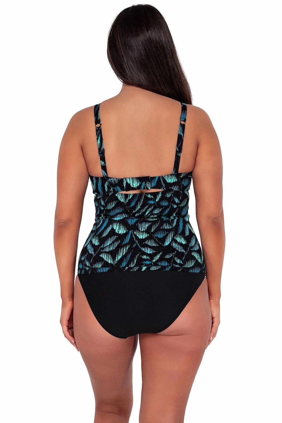Alpine Butterfly Swim Women's Zuri V-Wire Tankini Top with Seagrass Texture Sunset Cascade Design