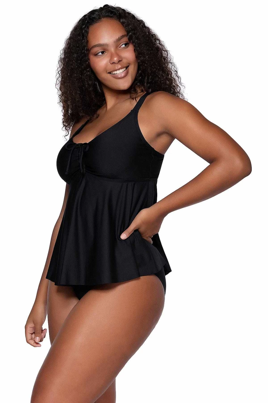Alpine Butterfly Swim Women's Black Marin Tankini Top - Stylish Sunset Escape Swimwear