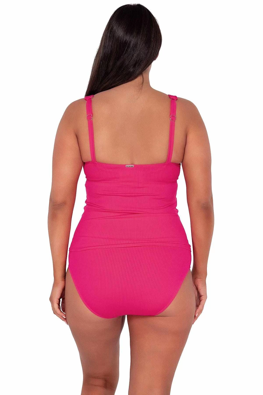 Alpine Butterfly Swim Women's Elsie Tankini Top with Ribbed Sandbar Design & Sunsets Begonia Print