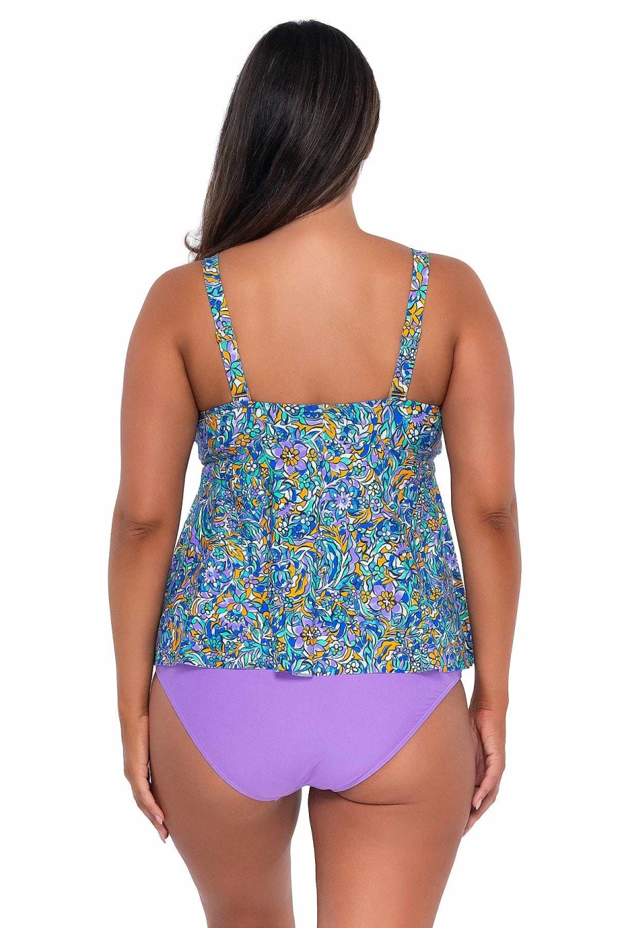 Alpine Butterfly Swim Women's Pansy Print Marin Tankini Top for Sunset Beach Escapes