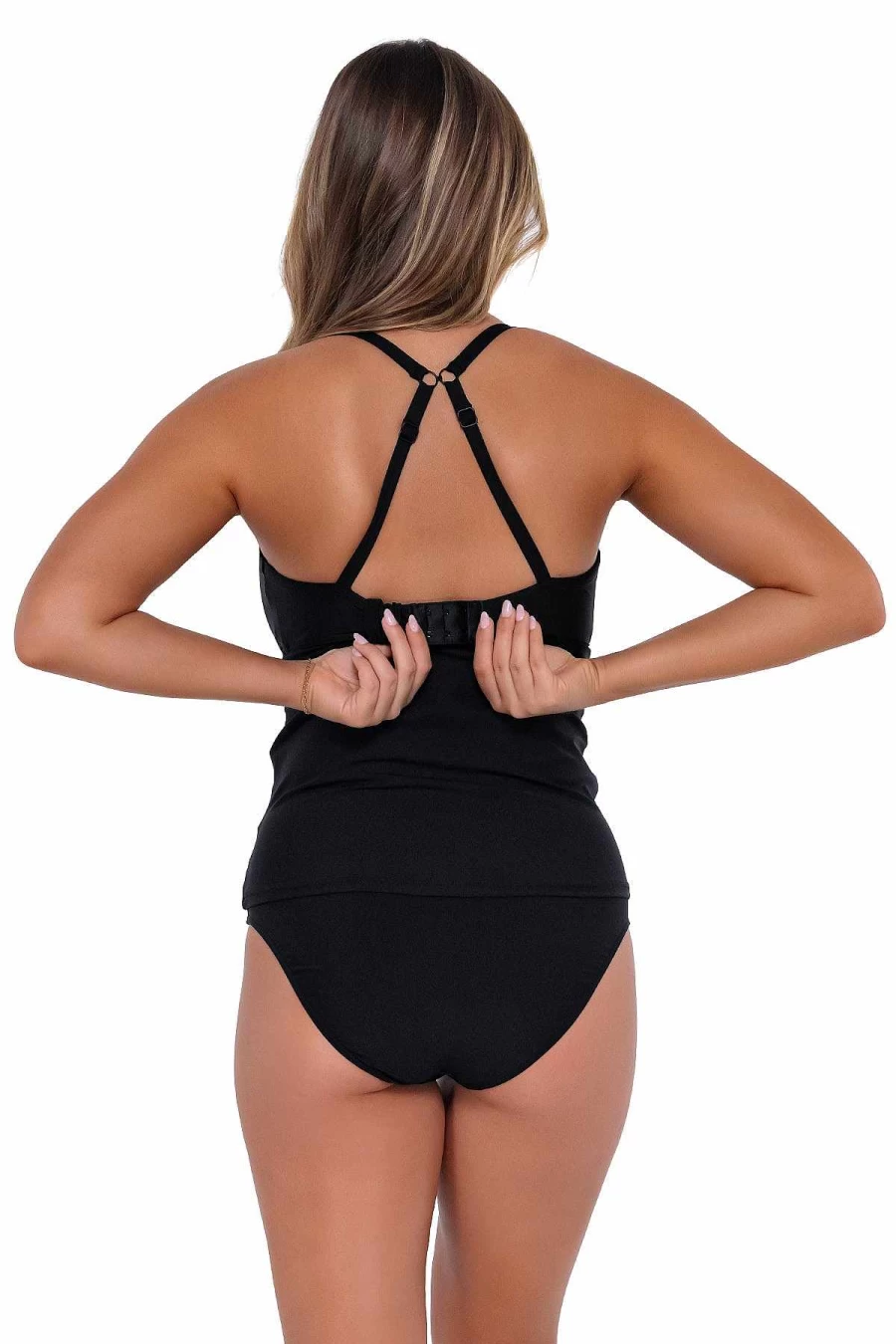 Alpine Butterfly Swim Women's Black Zuri V-Wire Tankini Top - Sunset Print Swimwear