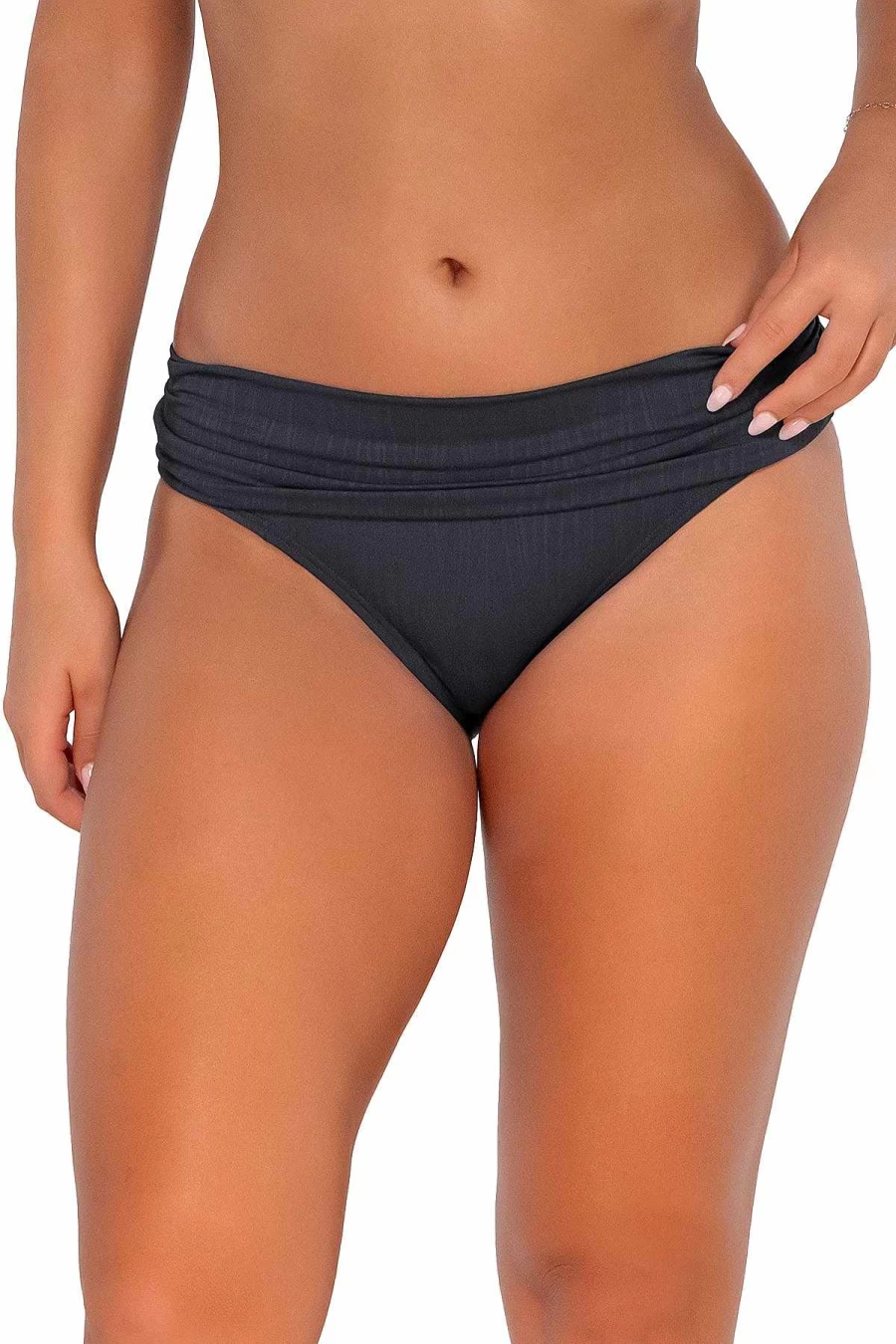 Alpine Butterfly Swim Women's Seagrass Texture High-Waist Bikini Bottom - Sunset Slate Design