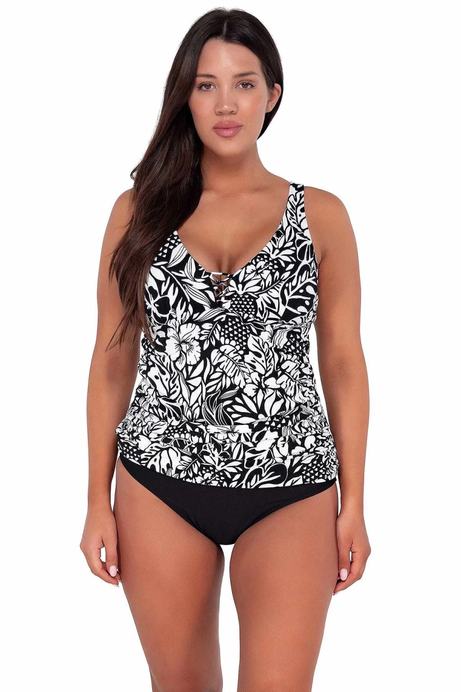 Alpine Butterfly Swim Women's Caribbean Seagrass Texture Emerson Tankini Top - Sunset Escape Design