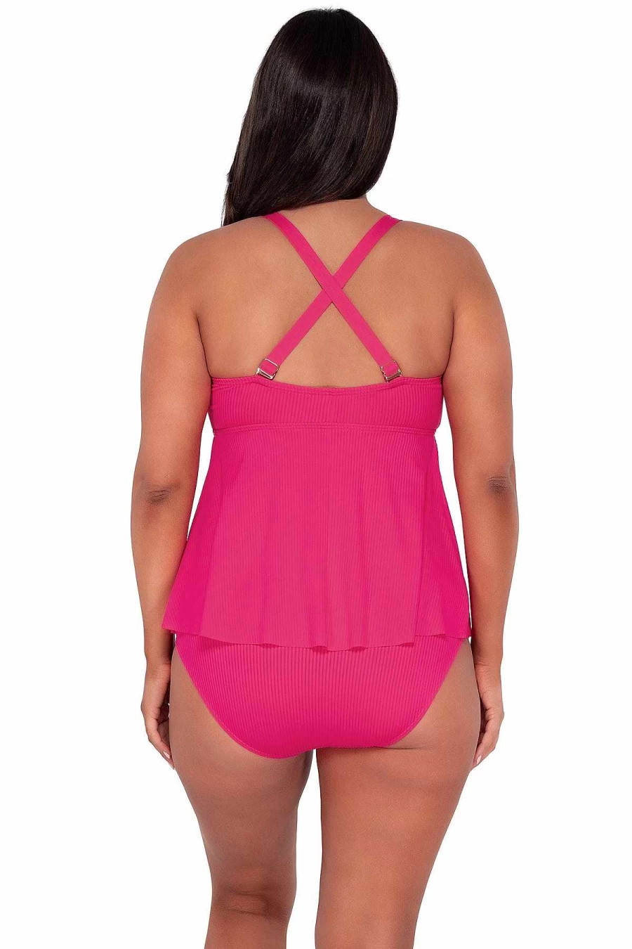 Alpine Butterfly Swim Women's Begonia Sandbar Rib Marin Tankini Top - Sunset Escape Design
