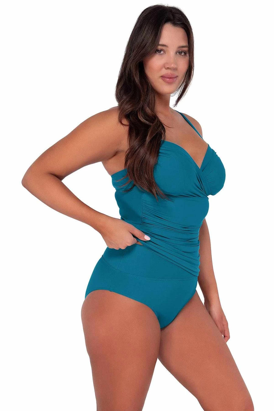 Alpine Butterfly Swim Women's Teal Serena Tankini Top - Sunset Avalon Print