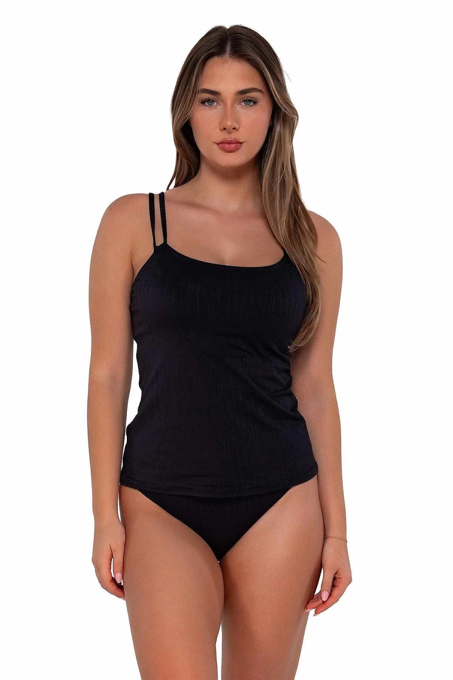 Alpine Butterfly Swim Women's Black Seagrass Texture Taylor Tankini Top - Sunset Print Swimwear