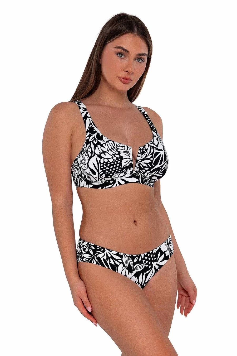 Alpine Butterfly Swim Women's Vienna V-Wire Top with Caribbean Seagrass Texture Sunset Design