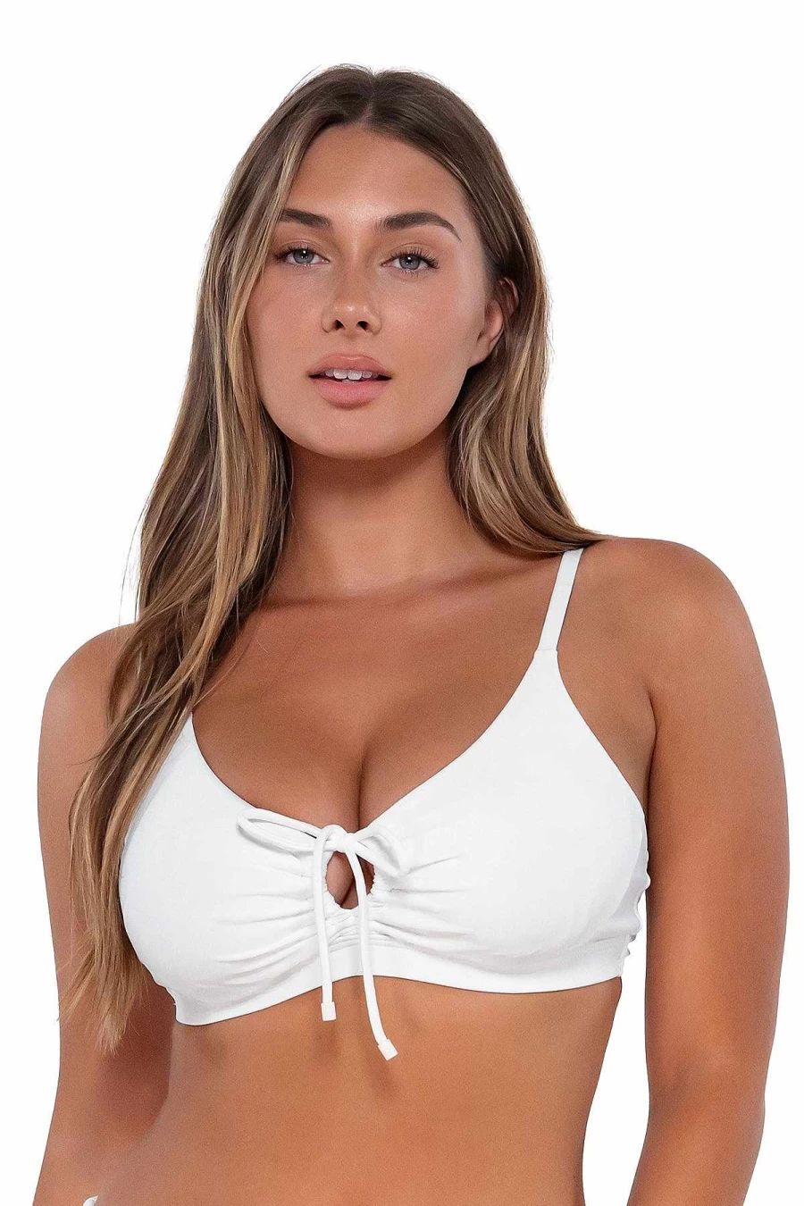 Alpine Butterfly Swim Women's White Lily Kauai Keyhole Top - Floral Sunset Print Beachwear
