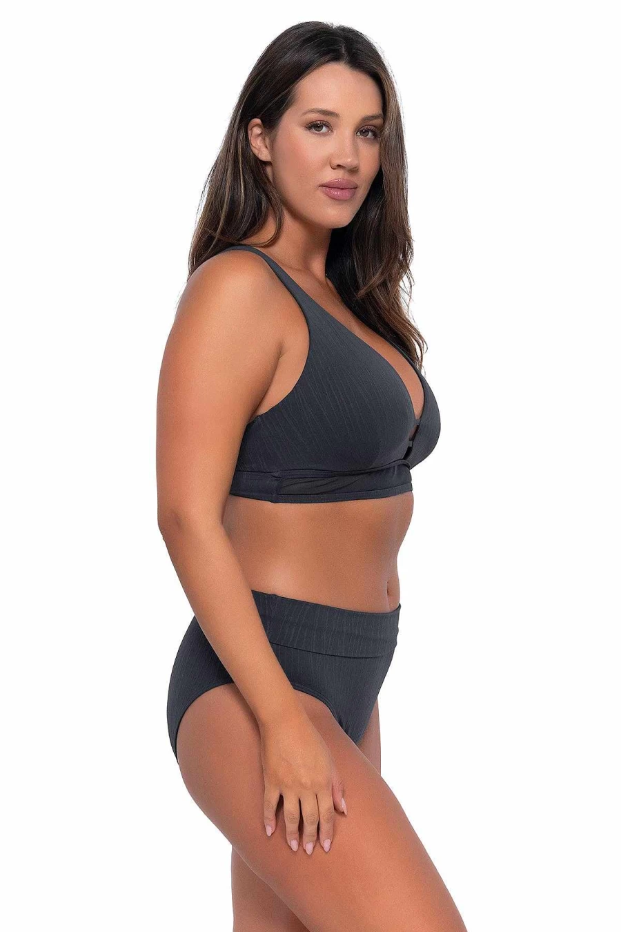 Alpine Butterfly Swim Women's High Waist Seagrass Texture Bikini Bottom - Sunset Slate Design