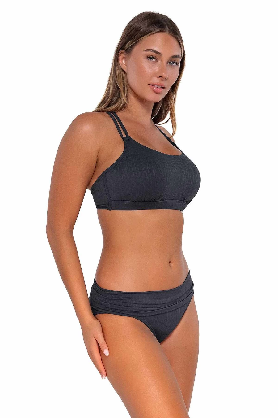 "Alpine Butterfly Swim Women's Seagrass Texture Swimsuit Bottoms - Sunset Slate Design"