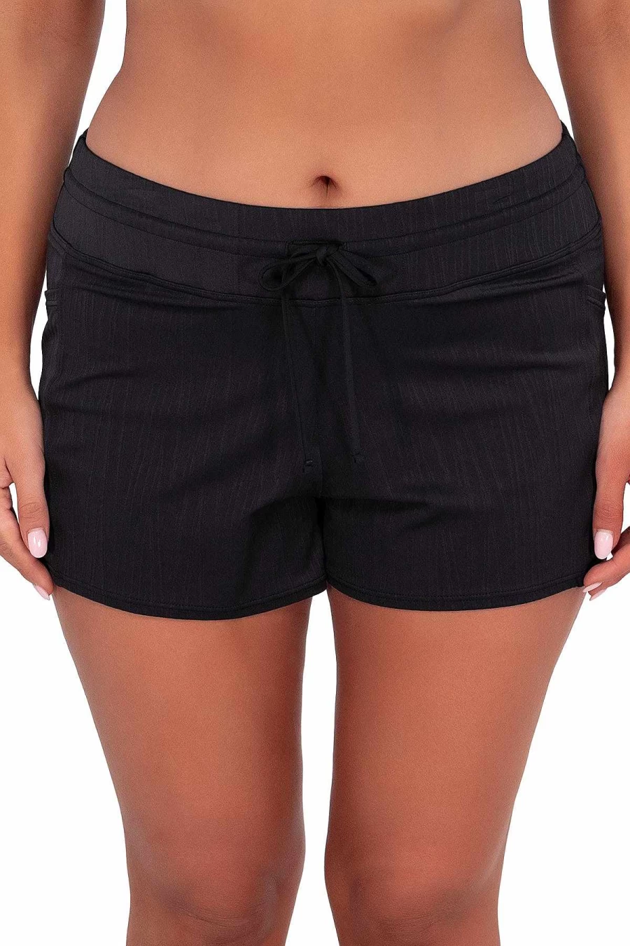 Alpine Butterfly Swim Women's Black Seagrass Texture Laguna Swim Shorts for Sunset Escape