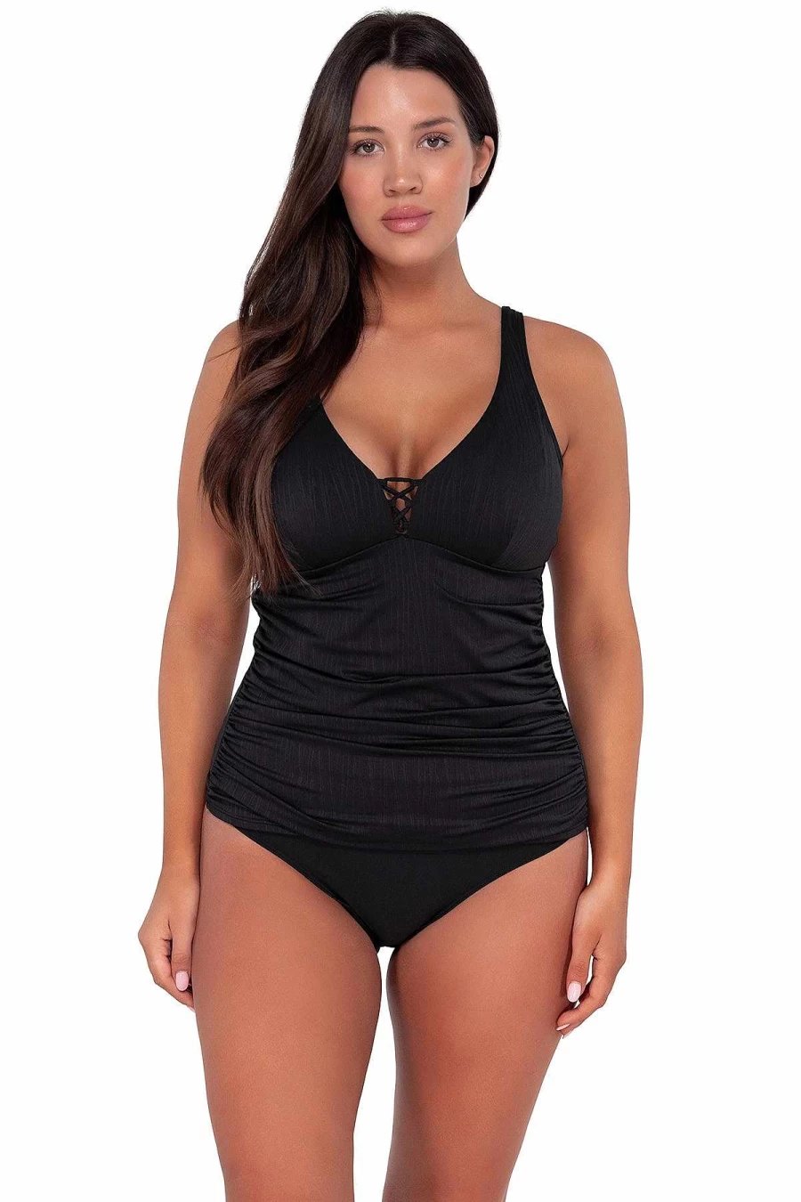 Alpine Butterfly Swim Women's Black Seagrass Texture Emerson Tankini Top - Sunset Escape Design