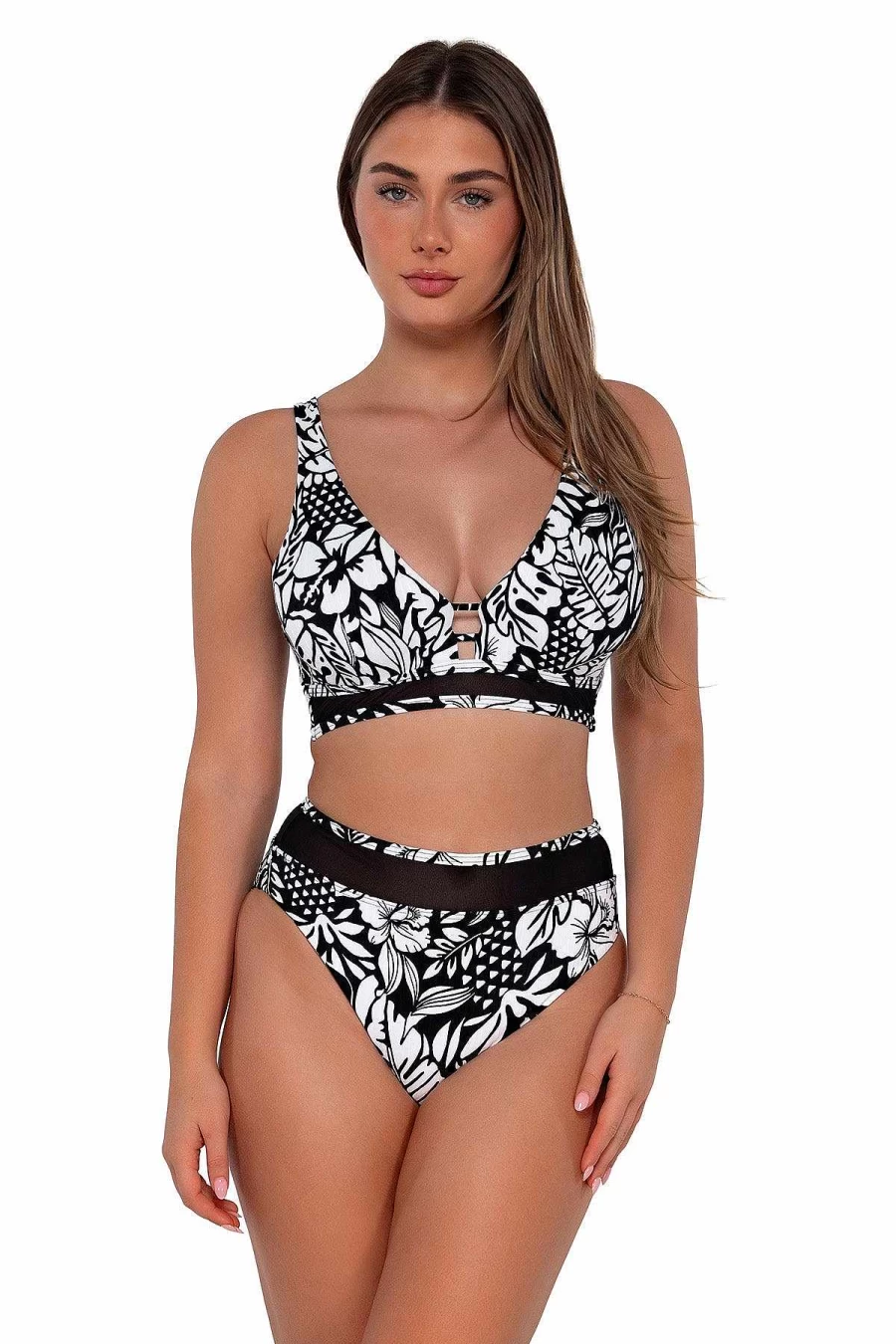 Alpine Butterfly Swim Women's Danica Top - Caribbean Seagrass Texture Sunset Design