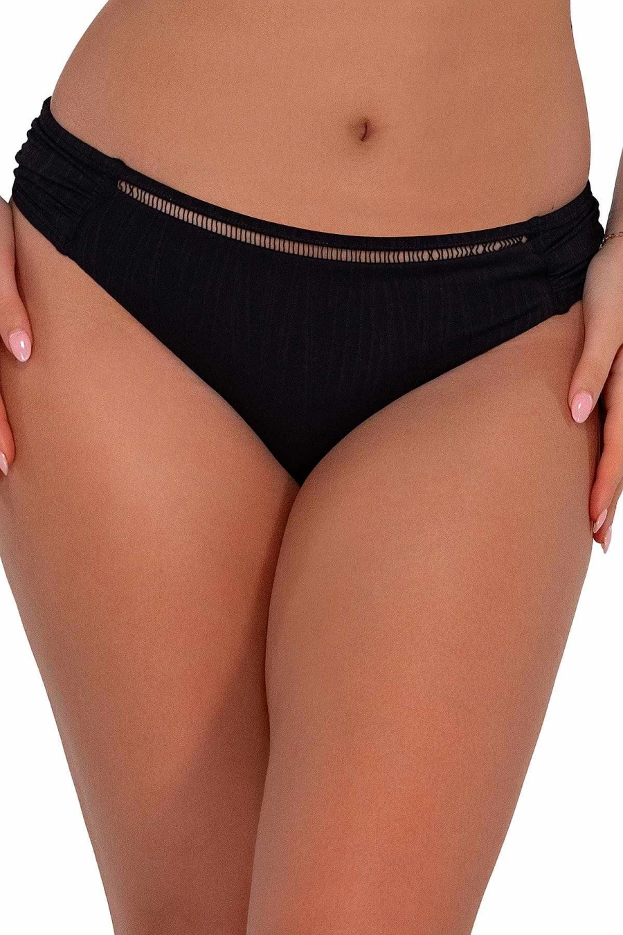 Alpine Butterfly Swim Women's Black Seagrass Texture Audra High-Waisted Bikini Bottom