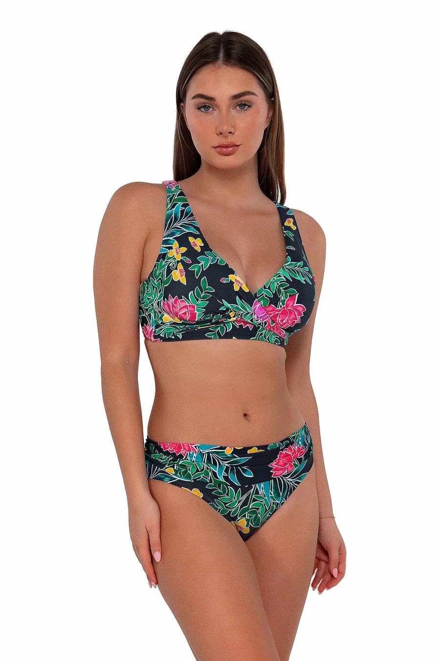 "Alpine Butterfly Swim Women's Elsie Top - Twilight Blooms Sunset Print"