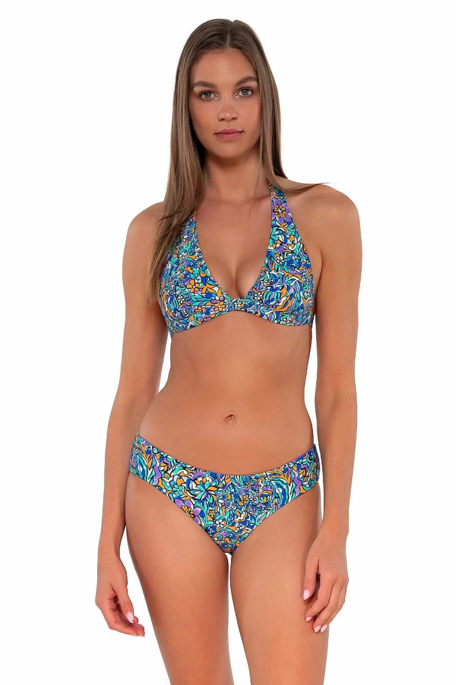 Alpine Butterfly Swim Women's Reversible Hipster Bottom - Sunsets & Pansy Fields Print