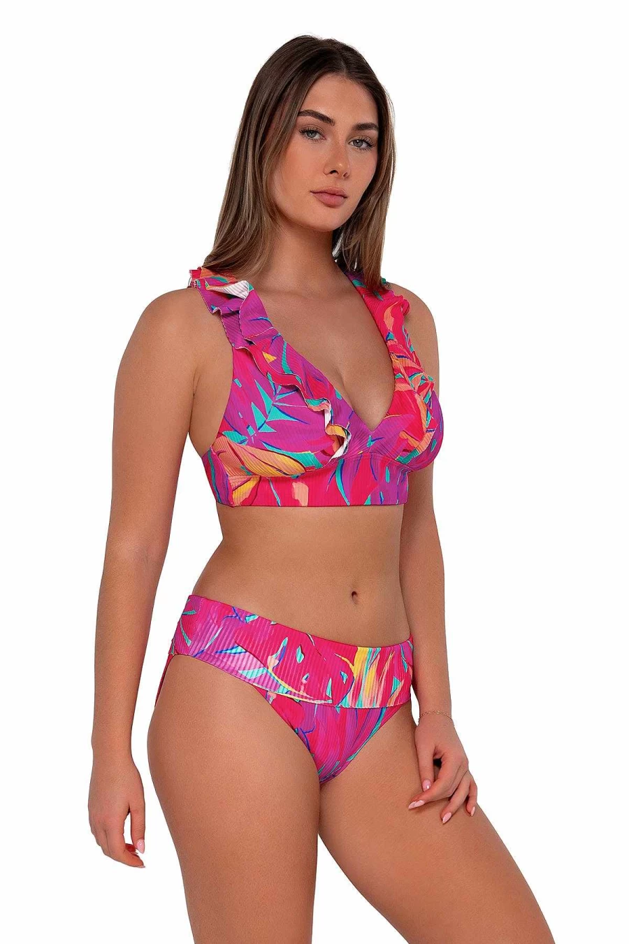 Alpine Butterfly Swim Women's High Waist Hannah Bottom - Sunsets Oasis Sandbar Rib Bikini