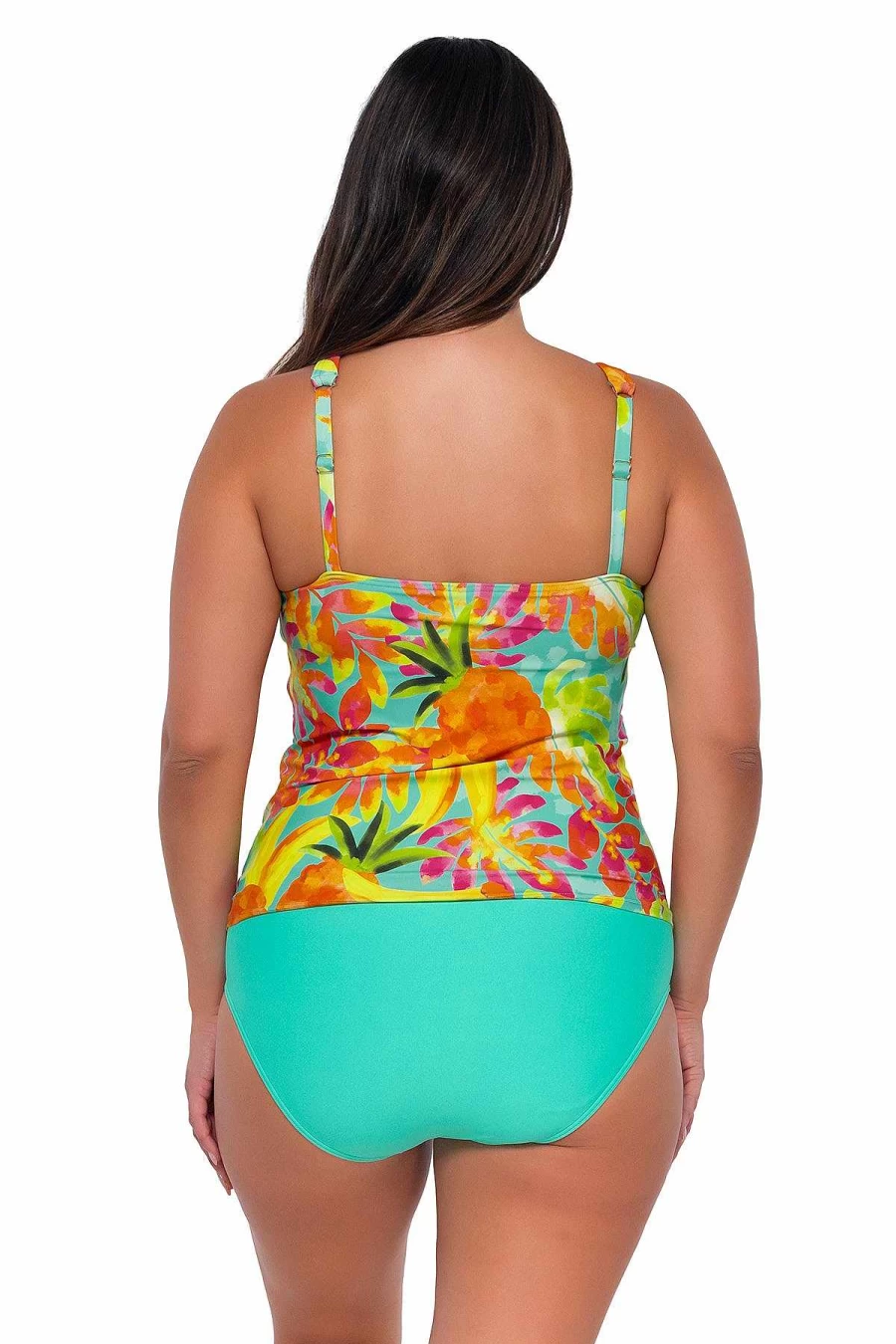 Alpine Butterfly Swim Women's Luau Sunset Escape Tankini Top - Floral Print Swimwear for Tropical Vacations
