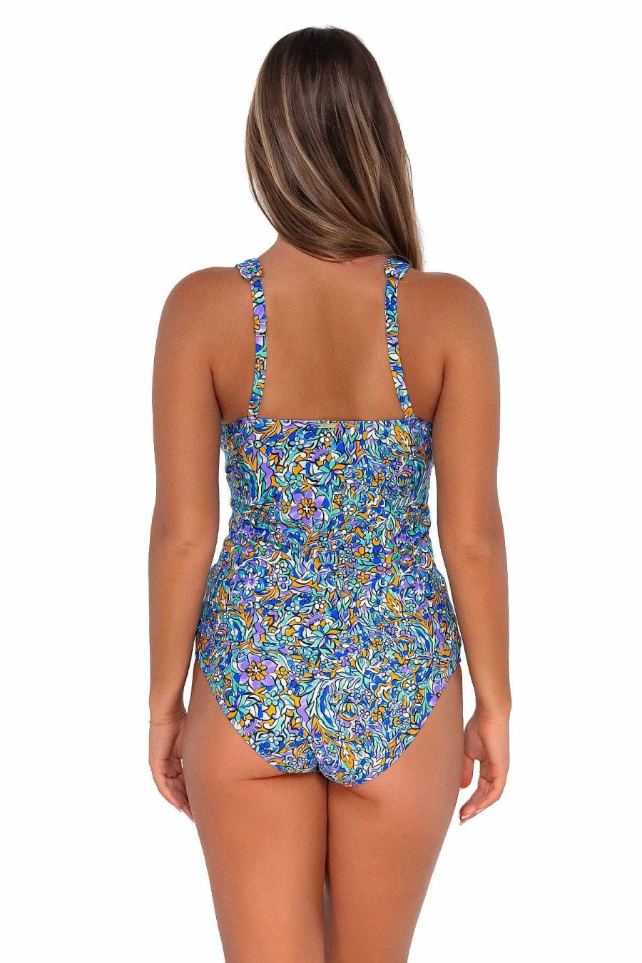 "Alpine Butterfly Swim Women's Elsie Floral Pansy Print Tankini Top for Sunset Beach Vibes"