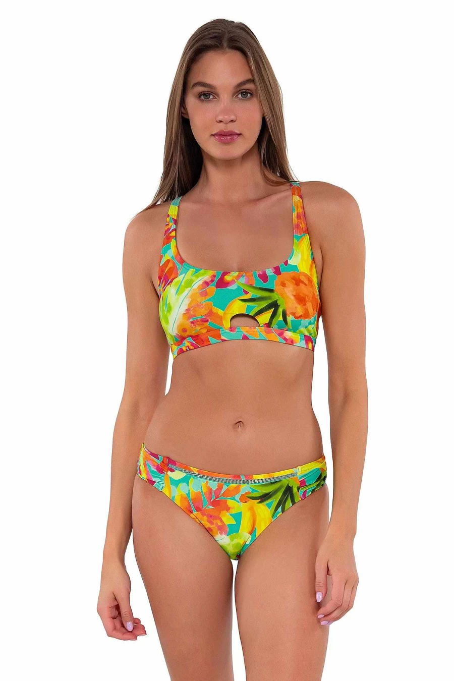 "Alpine Butterfly Swim Women's Audra Hipster Bottom - Tropical Sunset Print Swimwear"