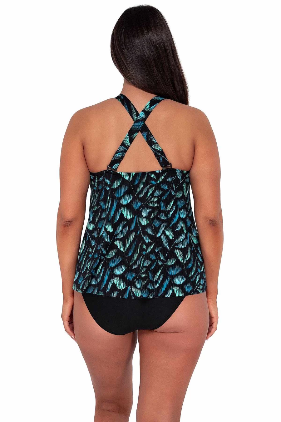 Alpine Butterfly Swim Women's Sadie Tankini Top with Seagrass Texture - Sunset Escape Cascade Design