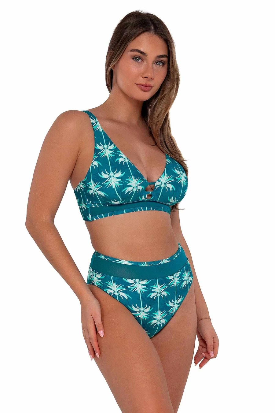 Alpine Butterfly Swim Women's High Waist Bikini Bottom - Sunset Palm Beach Annie Style