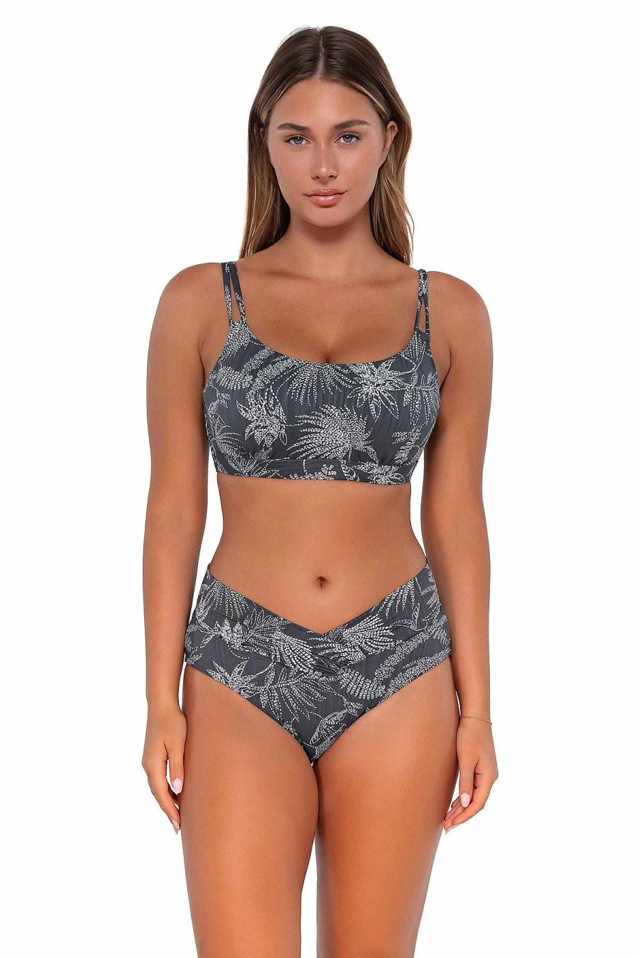 "Alpine Butterfly Swim Women's Seagrass Texture V-Front Bottom - Summer Lovin' Sunset Fanfare Swimwear"