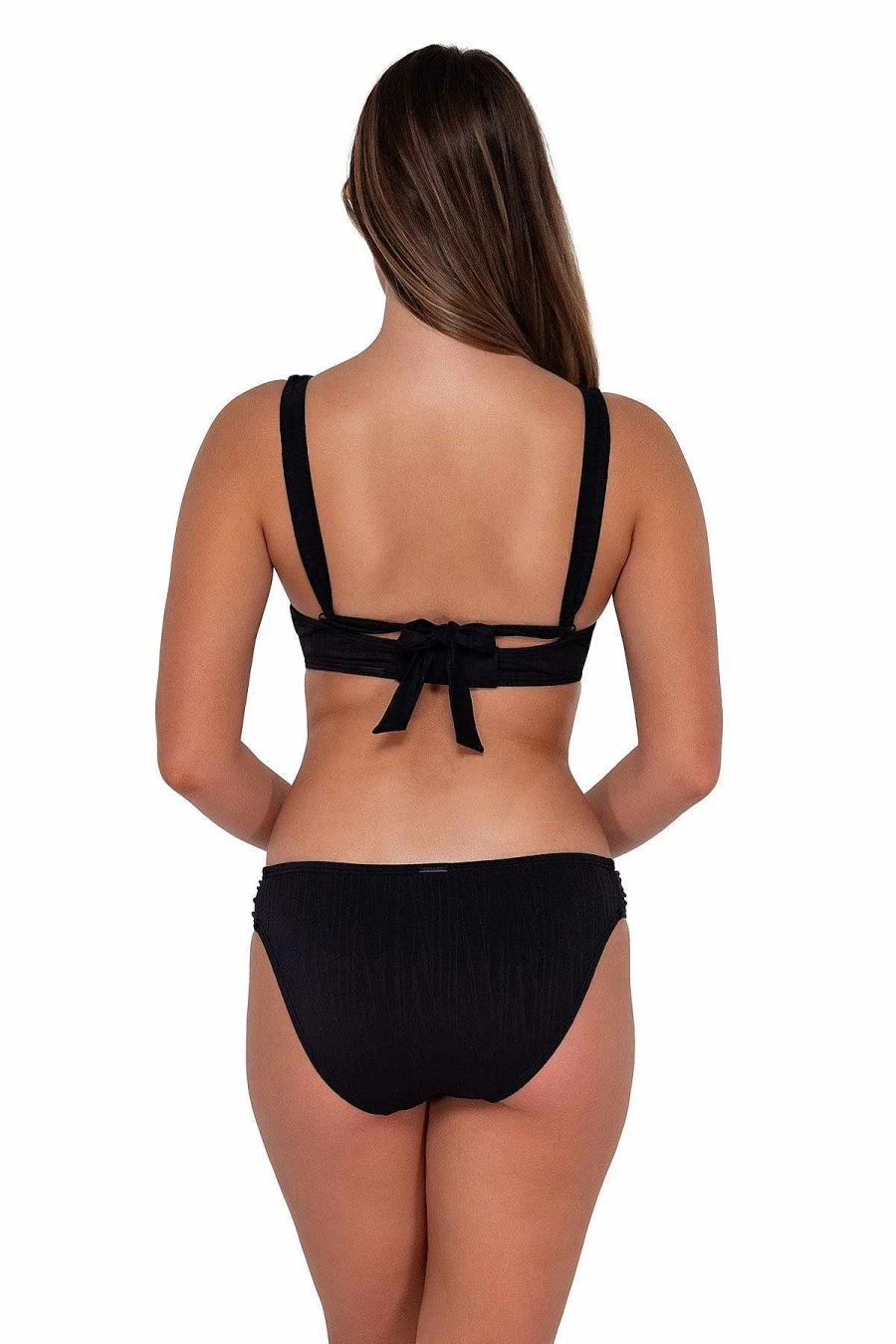 "Alpine Butterfly Swim Women's Audra Hipster Bottom - Black Seagrass Texture Sunset Design"