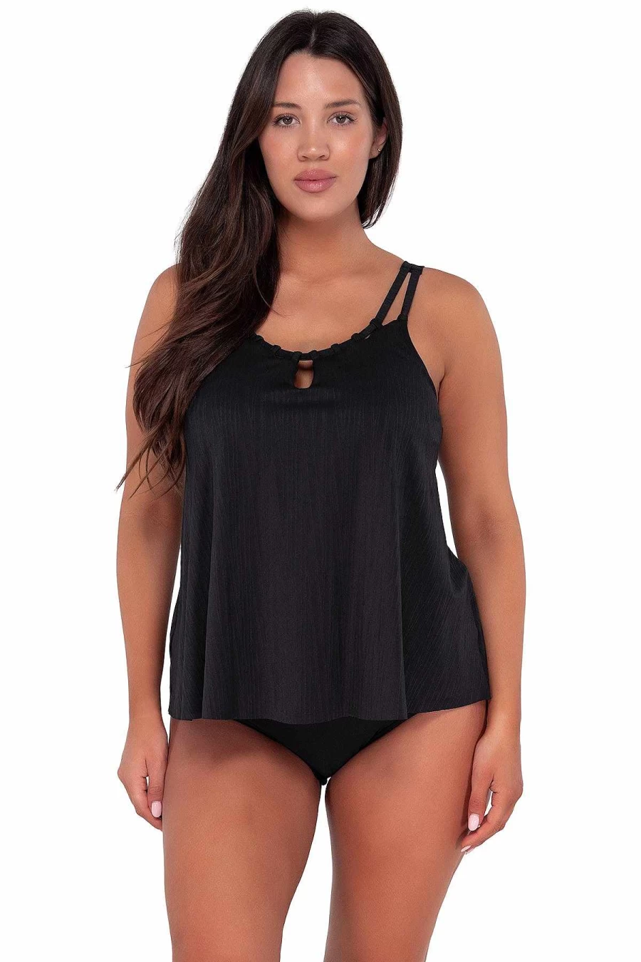 Alpine Butterfly Swim Women's Black Seagrass Texture Sadie Tankini Top - Sunset Escape Design