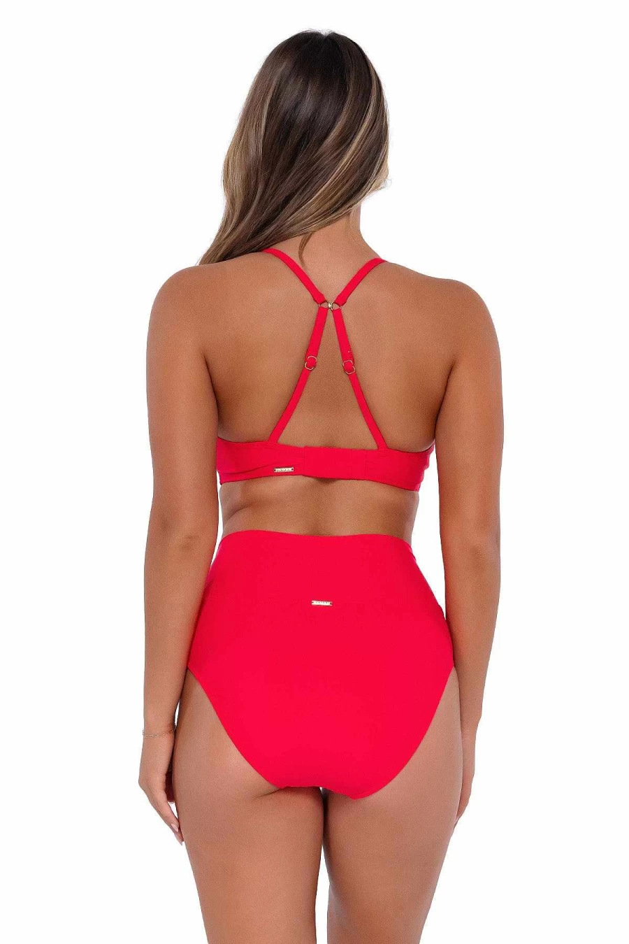Alpine Butterfly Swim Women's High Waist Bikini Bottom - Sunsets Geranium Hannah Style