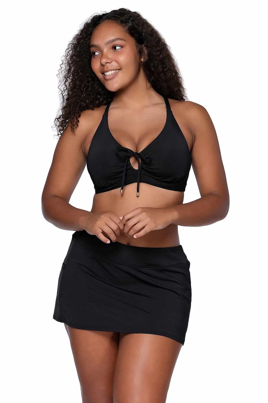 Alpine Butterfly Swim Women's Black Kauai Keyhole Top - Stylish Sunset Print Swimwear