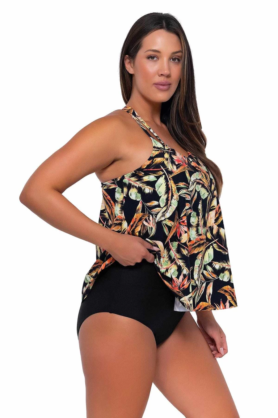 Alpine Butterfly Swim Women's Vintage Sadie Tankini Top - Retro Sunset Print Swimwear for Beach Vacation