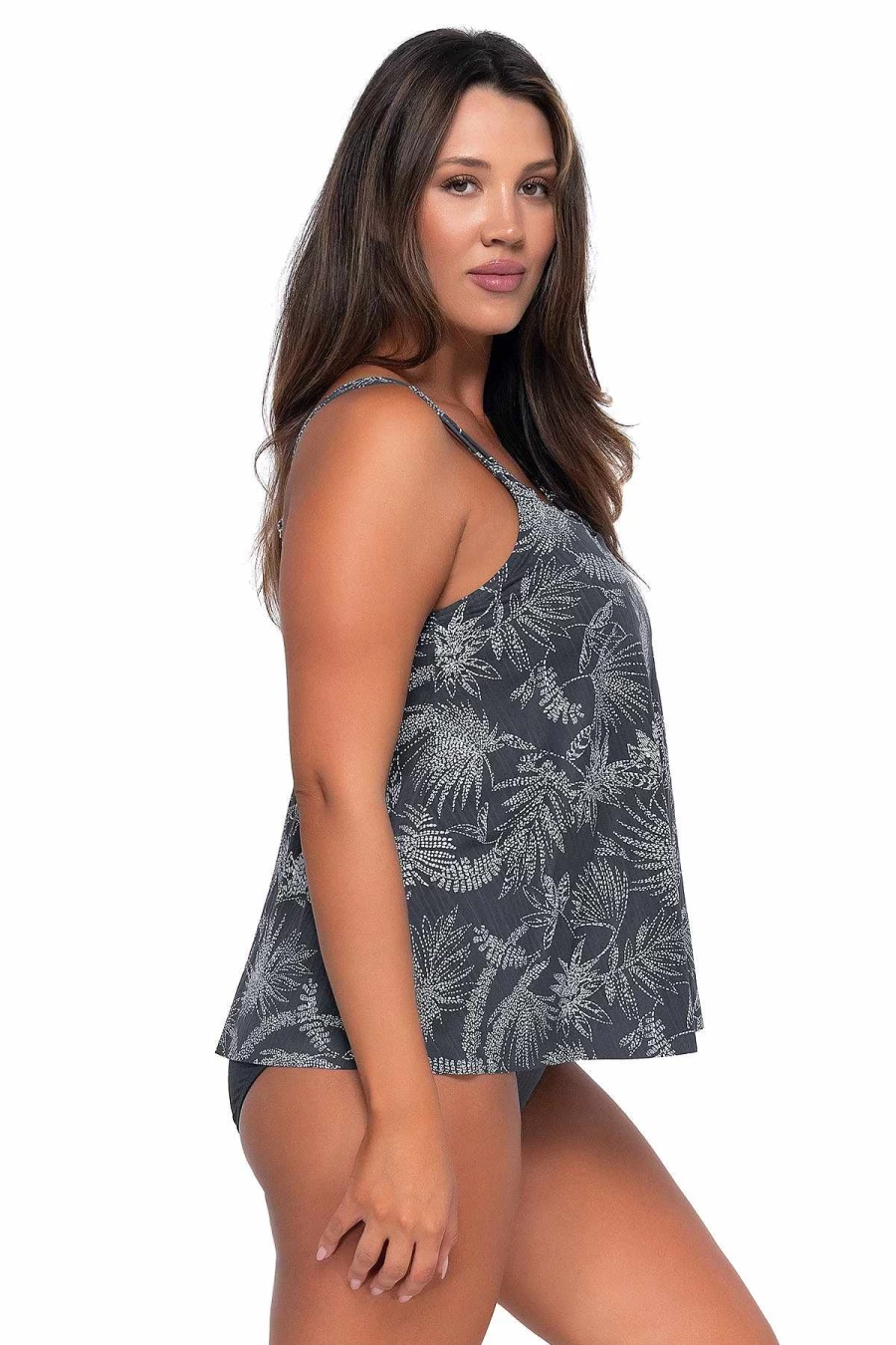 Alpine Butterfly Swim Women's Sadie Tankini Top with Seagrass Texture - Sunset Escape Fanfare Design