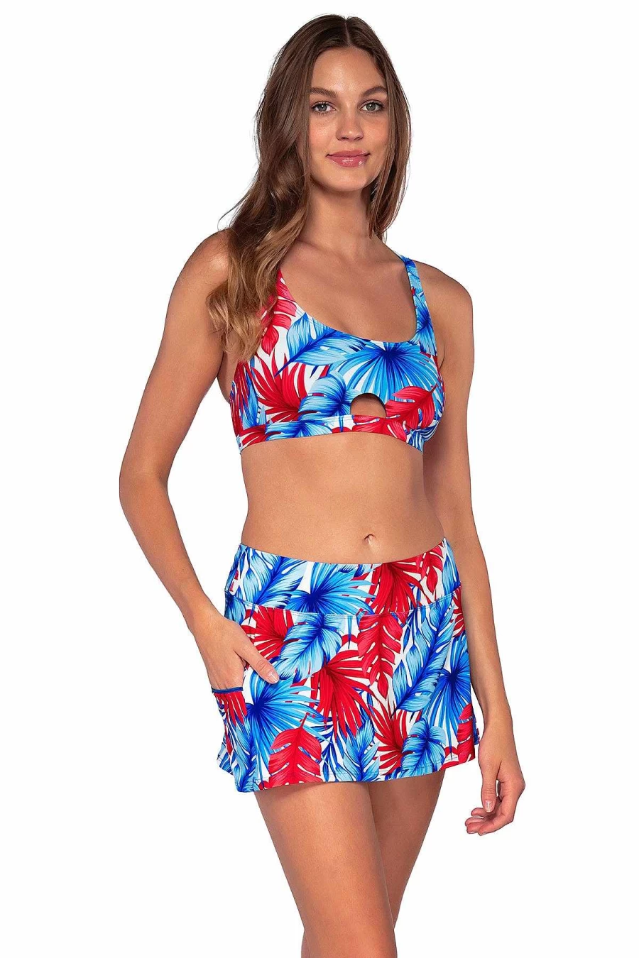 Alpine Butterfly Swim Women's Sporty Swim Skirt - American Dream Sunset Design