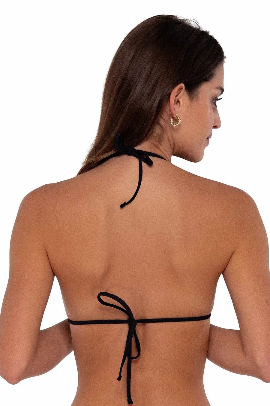 Alpine Butterfly Swim Women's Laney Triangle Top - Black Seagrass Texture Sunset Design