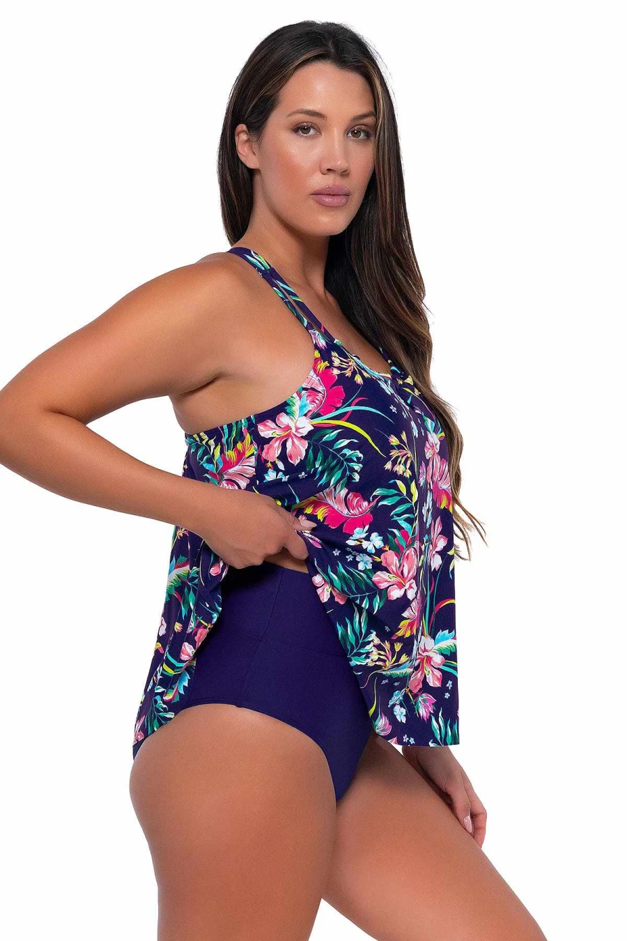 Alpine Butterfly Swim Women's Sadie Tankini Top - Sunset Escape Island Getaway Swimwear