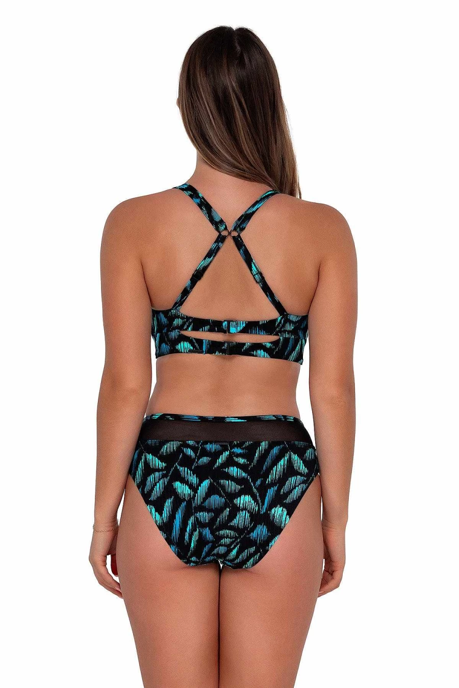 Alpine Butterfly Swim Women's Danica Top with Seagrass Texture - Sunset Cascade Design