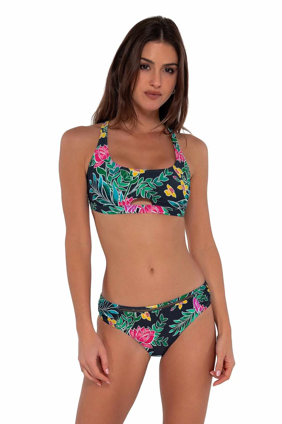 Alpine Butterfly Swim Women's Brandi Bralette Top - Twilight Blooms Sunset Design