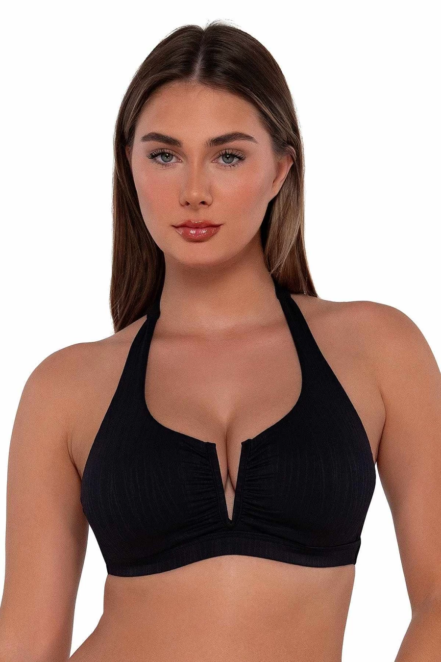 Alpine Butterfly Swim Women's Black Seagrass Texture Vienna V-Wire Top Sunset Design