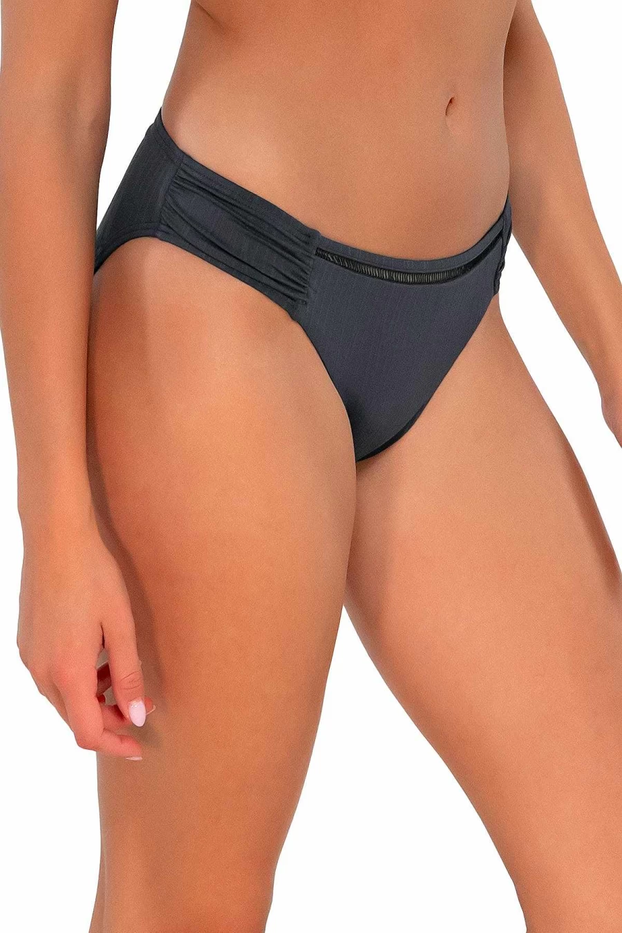 "Alpine Butterfly Swim Women's Audra High-Waisted Seagrass Texture Bikini Bottom - Sunset Slate Design"