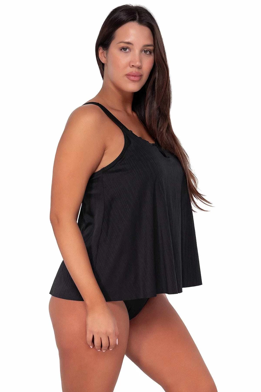Alpine Butterfly Swim Women's Black Seagrass Texture Sadie Tankini Top - Sunset Escape Design