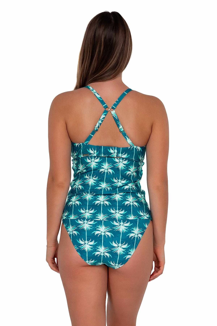 Alpine Butterfly Swim Women's Zuri V-Wire Tankini Top - Sunset Palm Beach Print