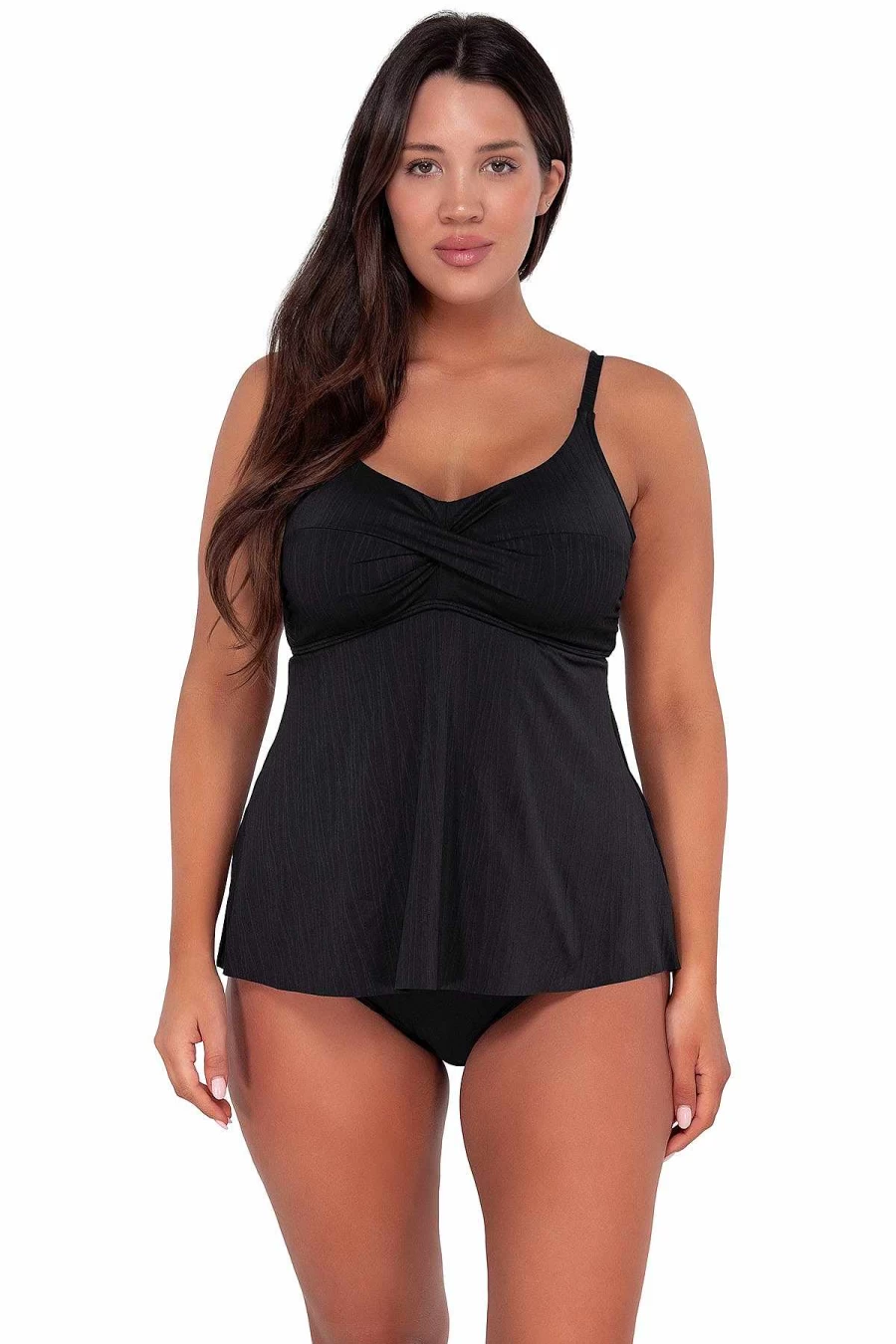Alpine Butterfly Swim Women's Black Seagrass Texture Tori Tankini Top - Sunset Escape Design