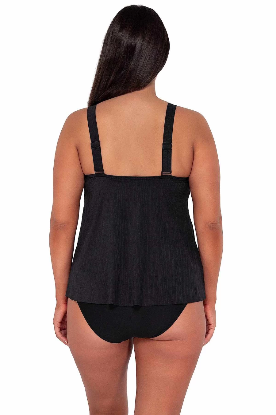 Alpine Butterfly Swim Women's Black Seagrass Texture Sadie Tankini Top - Sunset Escape Design