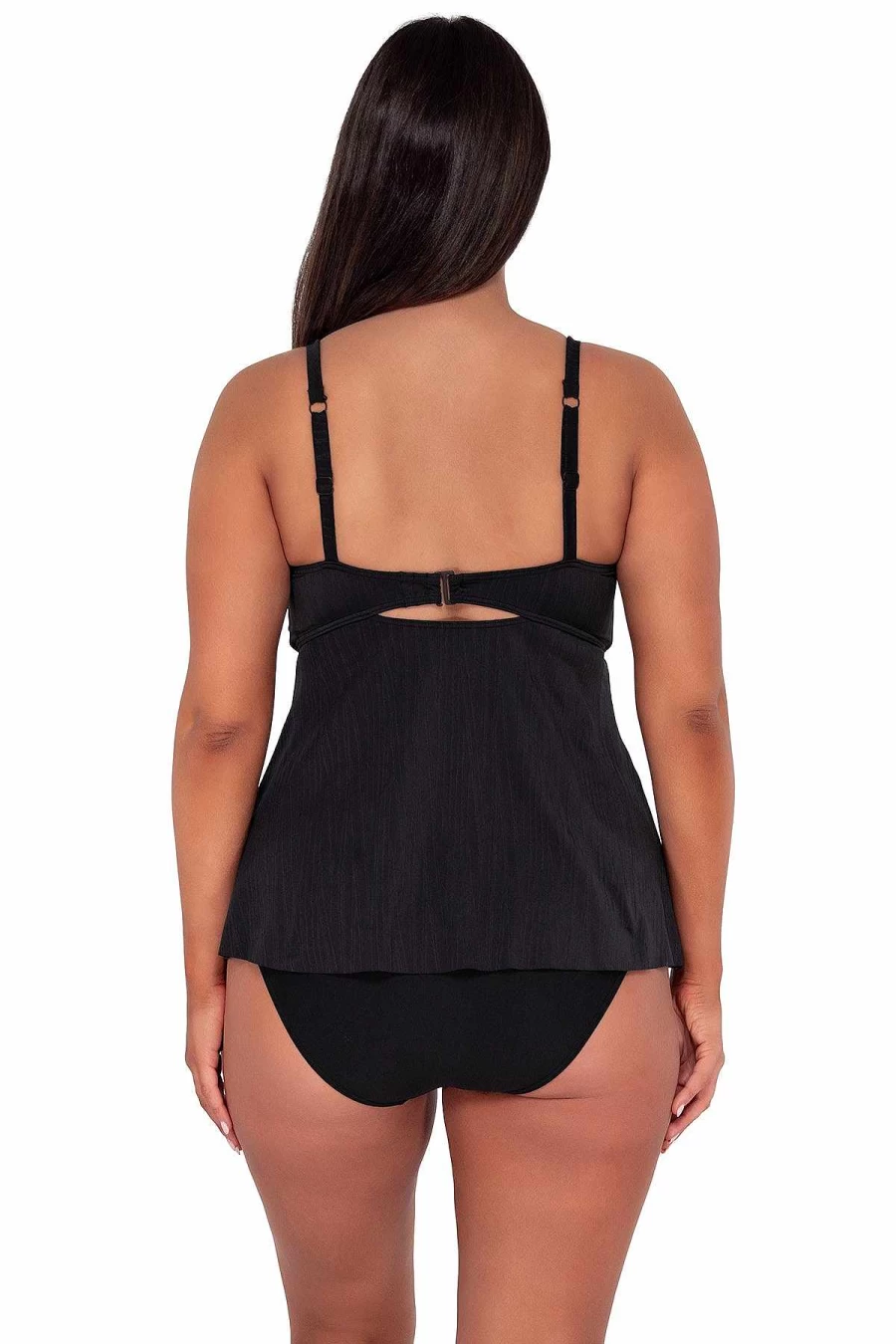 "Alpine Butterfly Swim Women's Black Seagrass Texture Tori Tankini Top - Sunset Escape Design"